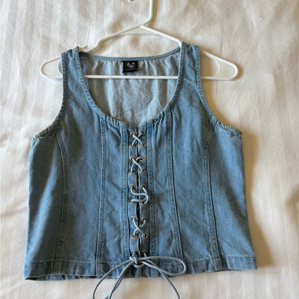 Denim Lace-Up Tank Top